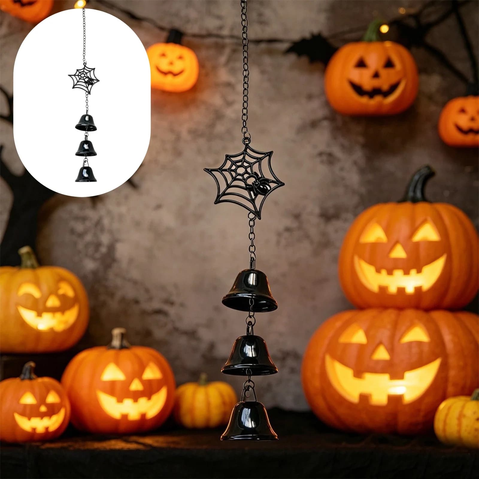 Halloween Black Wind Chime for Outdoor Porch Yard Party Decoration, Metal Wind Chimes, Halloween Home Decor