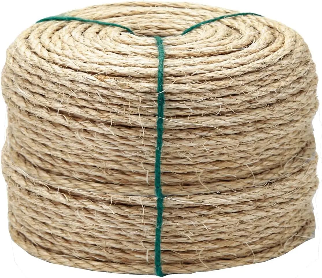 Corda di Sisal Naturale da 4mm, 50m per Riparazione Tiragraffi per Gatti e Alberi per Gatti Fai-da-Te