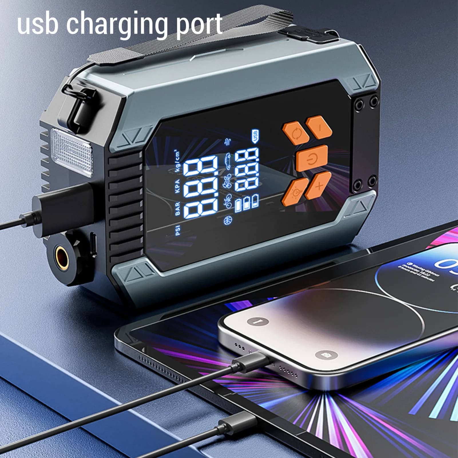 Compressore d'Aria Portatile Senza Fili 150PSI con Spegnimento Automatico, Batteria 6000mAh, Manometro e Luce LED per Auto e Moto