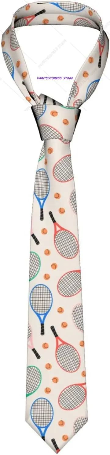 Colorful Tennis Rackets and Balls Tie for Men Necktie for Wedding Groomsmen Missions Dances