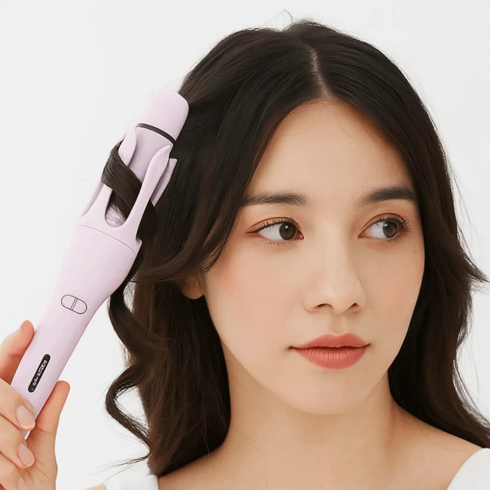 2-in-1 portable curling iron with anti-crowding technology, for smoothing and curling, with automatic rotation.