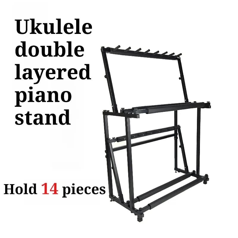 Espositore per ukulele da pavimento regolabile stabile a due piani in metallo a 14 teste Accessorio per strumenti musicali