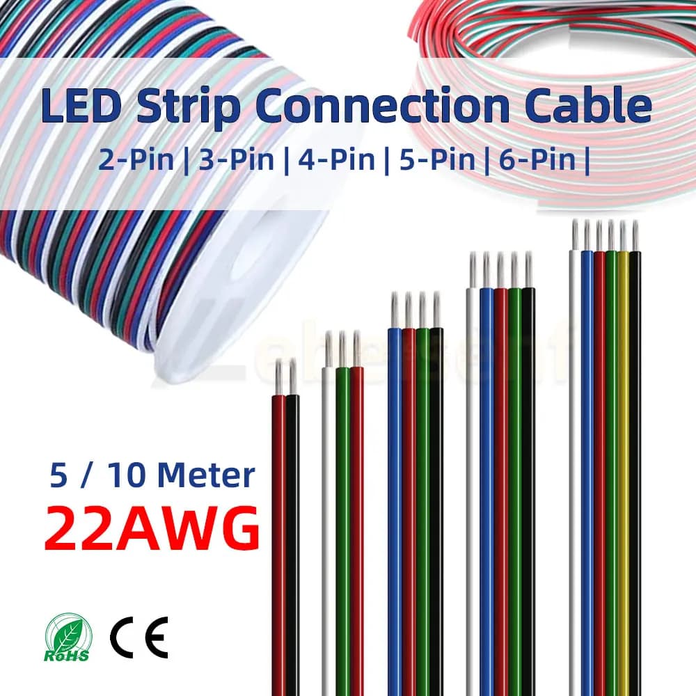 5/10 metri 22 AWG 2Pin 3Pin 4Pin 5Pin 6Pin Cavo di prolunga elettronico Linea di colore per 5050 3528 RGBW RGB CCT Luci di striscia LED