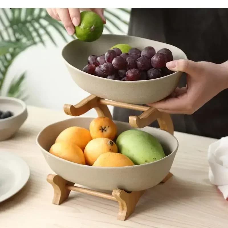 Piatto di frutta in ceramica per uso domestico creativo giapponese Piatto di frutta secca a doppio strato Piatto di snack Vassoio di stoccaggio Piatto di caramelle per soggiorno
