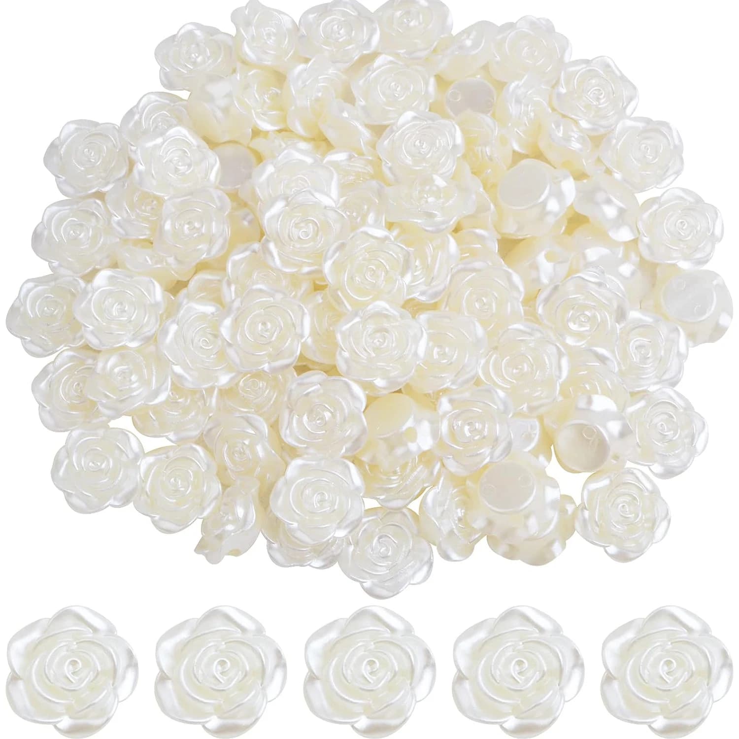 100 Pieces 15 mm ABS Plastic Rose Shape Beads, Beads Pink Flower Shape Distants (Bianche) for Bracelets and Fai-da- Necklaces ♪