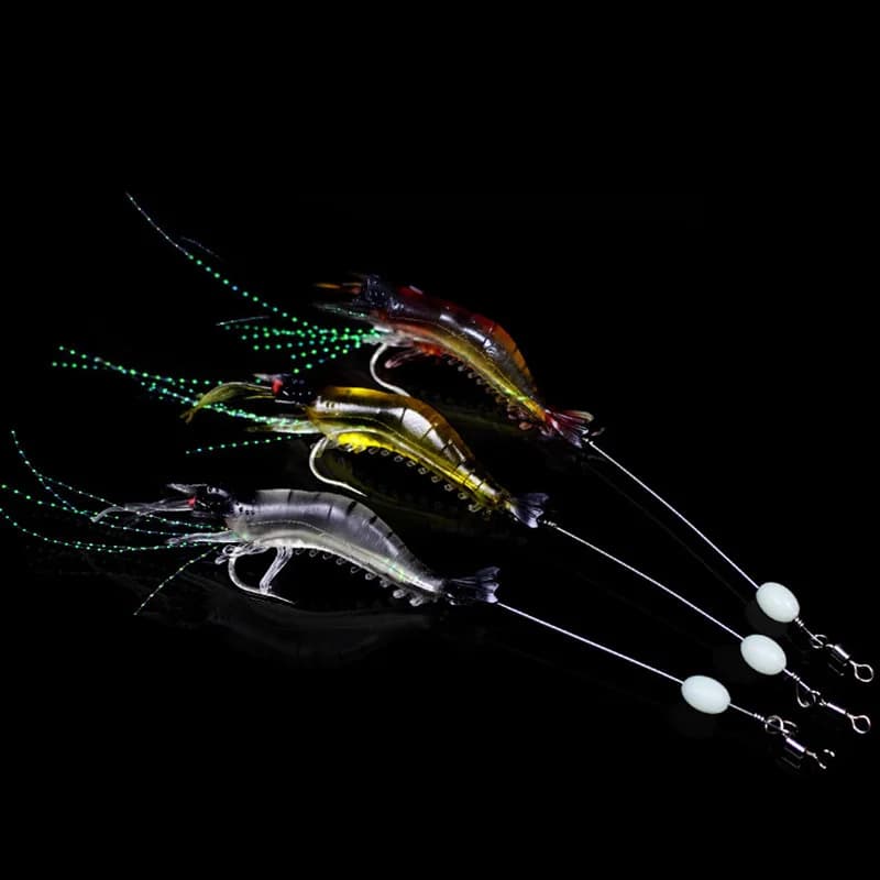 3 pz/lotto Luminoso Gamberetti Artificiali Esche 3 Colori 9 cm 6g Richiamo Morbido Esca In Silicone Lungo Filo di Acciaio Inox Barile Girevole B268