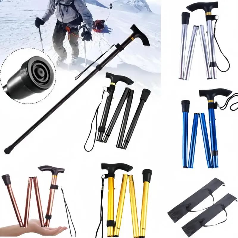 Aluminum Alloy Walking Sticks, folding telescopic stick in four sections for mountaineering and hiking, trekking sticks, senior stick