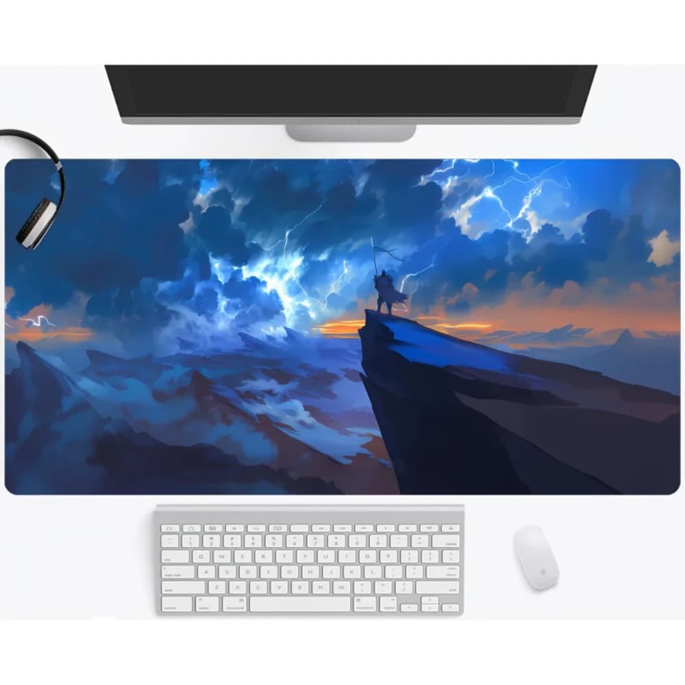 Tappetino da Gaming Tematico Hurricane Light - 30x80cm, Antiscivolo con Silhouette di Guerriero Fulminante per Tastiera e Mouse