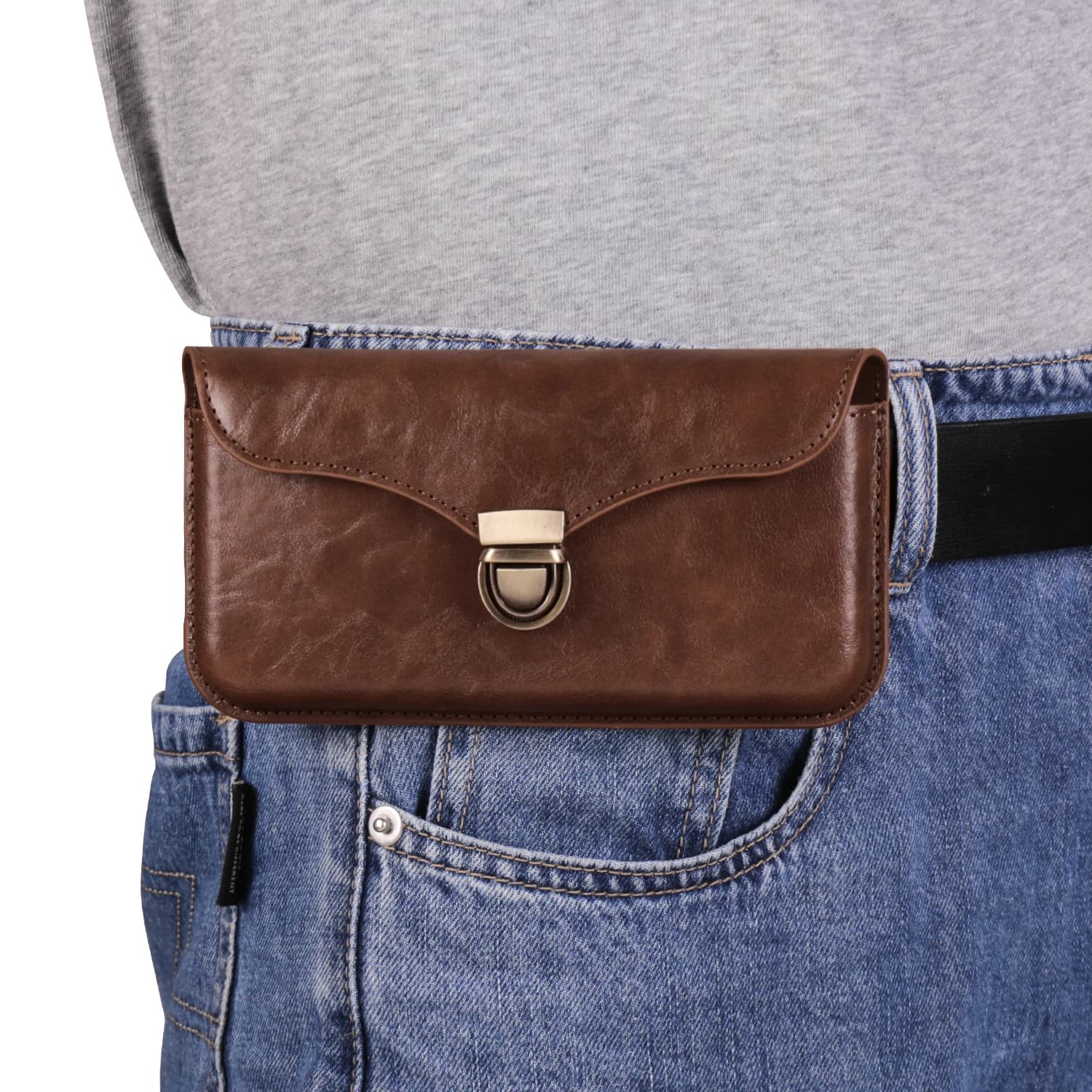 Leather Mobile Phone Belt Clip Case Men Waist Bag For Huawei Mate 60 Pro P60 Nova 13,Honor 400 200 90 Lite X9b X9c Holster Pouch