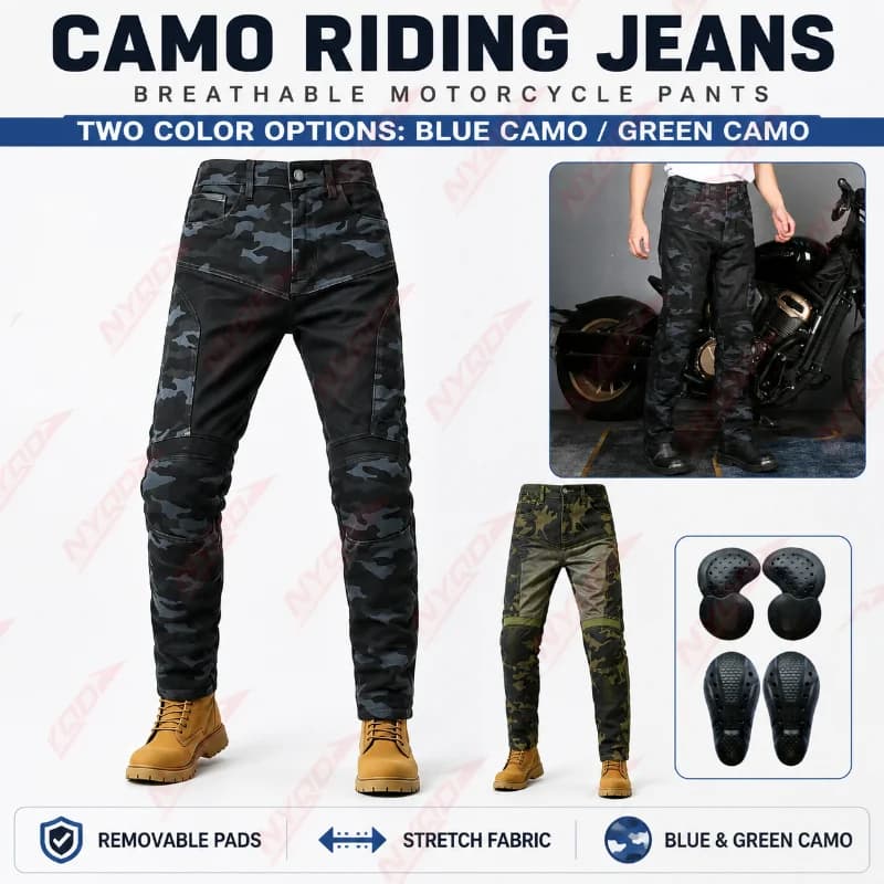 Motorcycle Riding Jeans Summer Breathable Denim Pants Slim Fit Protective Moto Trousers Camo Casual Pants Gear For Men