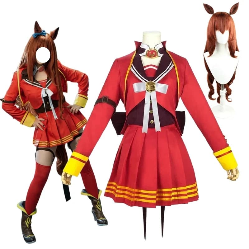 Game Maruzensky Cosplay Horse Costume Red Top Skirt JK Uniform with Accessories Full Set for Women Theme Party