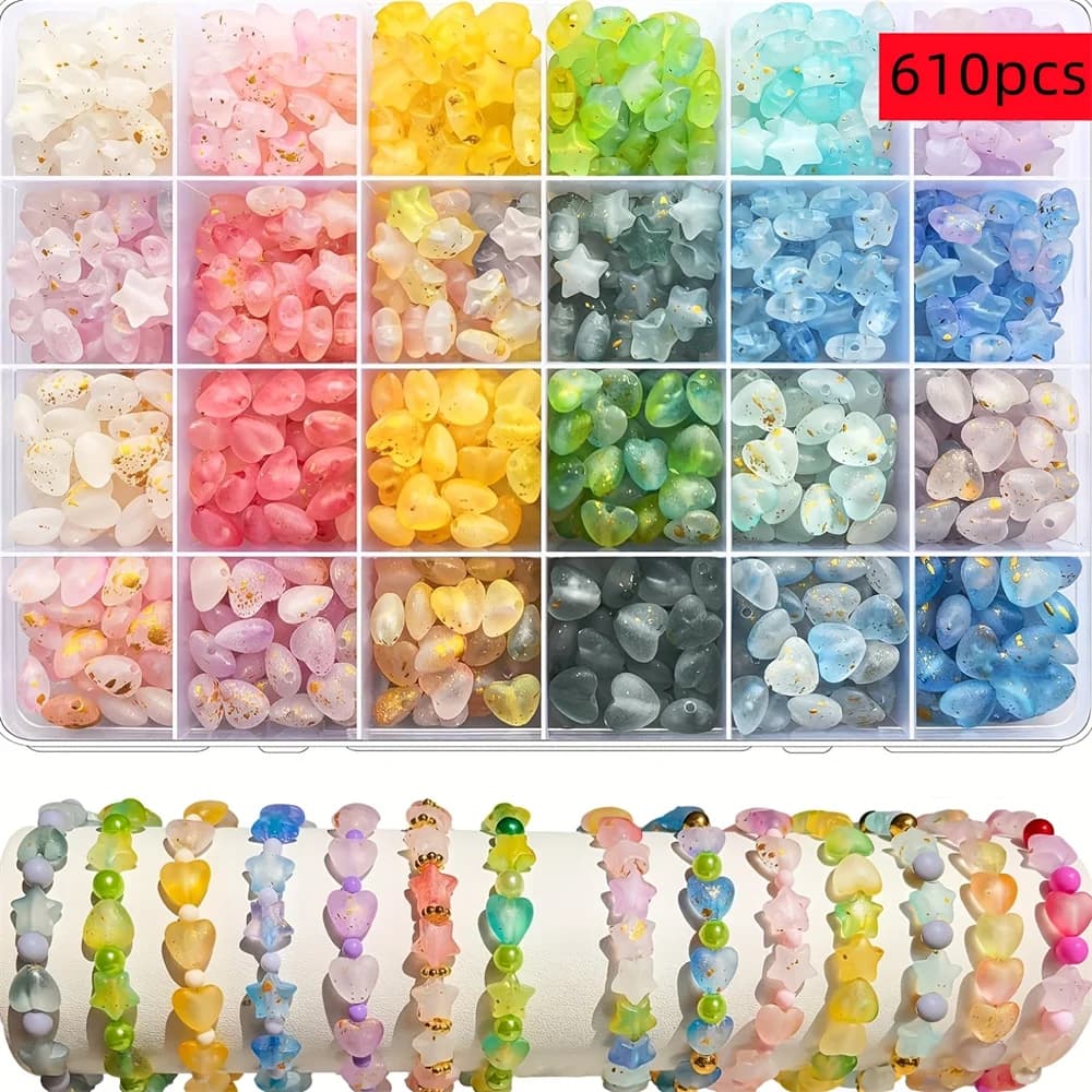 610pcs 24 grid Star Moon Mixed Color Exquisite Box DIY Bead Bracelet Necklace Making Handmade Beads