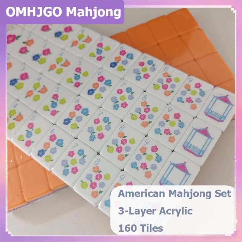 Set di Mahjong Americano Arancione Tramonto, 160 Pezzi, in Acrilico a 4 Strati, Gioco Portatile per Viaggi, Casa e Feste, Regalo Sorpresa