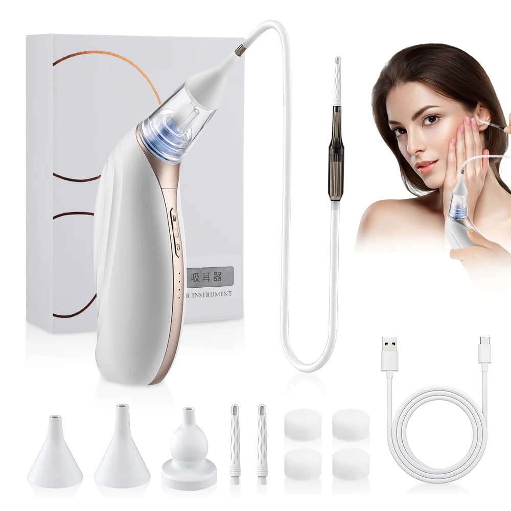 Set di rimozione sottovuoto per cerume 2 in 1 con aspiratore nasale a 3 livelli di aspirazione per strumento di aspirazione per orecchie per adulti