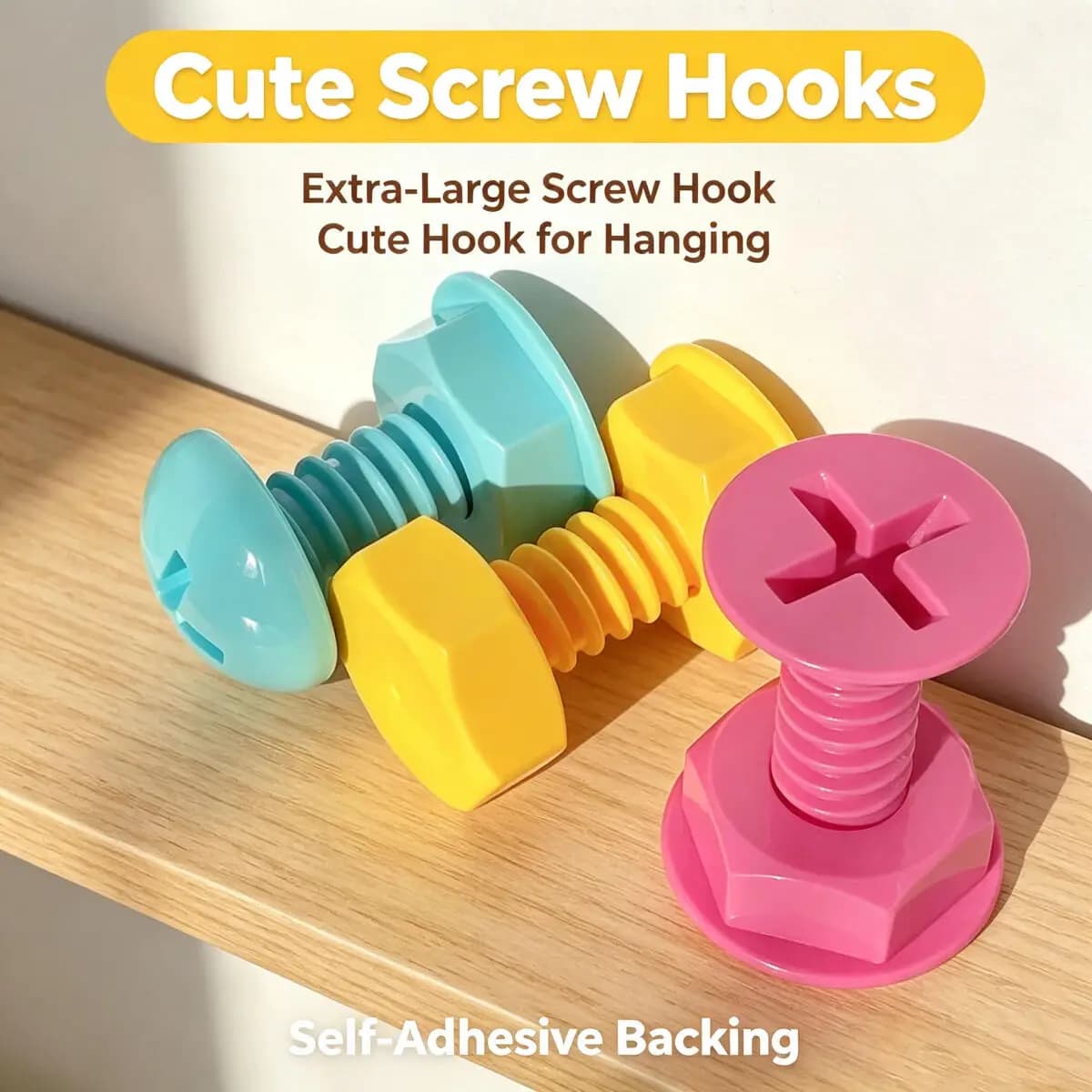 Creative Colorful Screw Self-adhesive Hook Cute Cartoon Sticky Hook for Wall Door Non Punching Hooks for Bag Random Style Combo