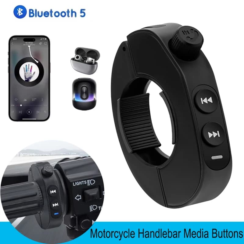 Headset for helmet with remote button Bluetooth 5.3 wireless, multimedia controller for motorcycle/bicycle handlebar, remote control for steering wheel