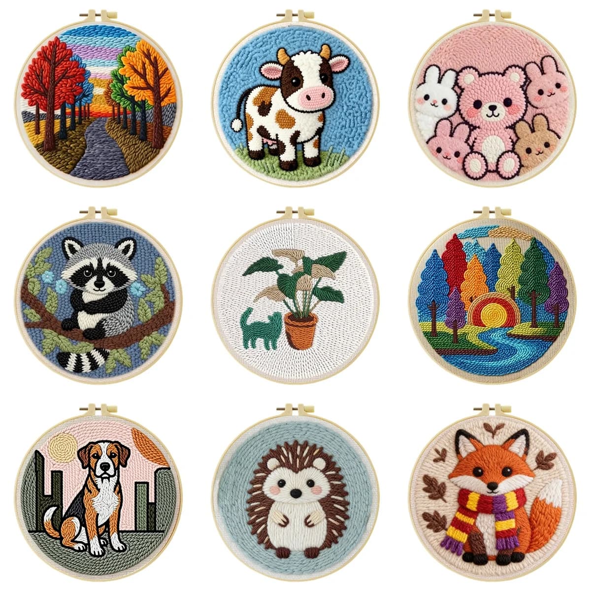 Punch Needle Embroidery Kits For Adults Scenery DIY Craft Yarns Embroidery Set for Beginner Cross Stitch Home Painting Decor