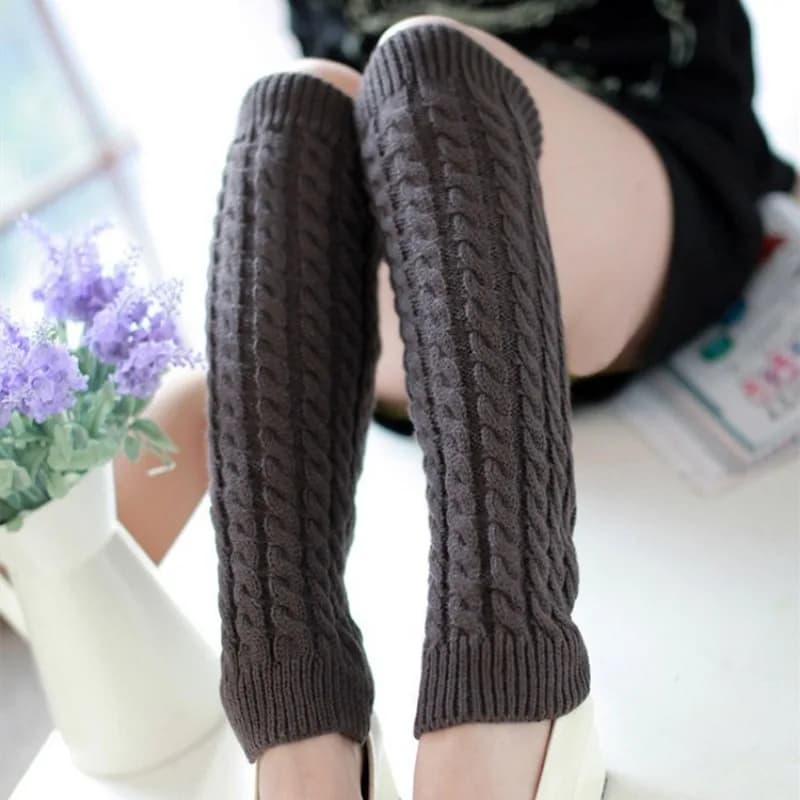 Nuovo JK Lolita Y2k Scaldamuscoli tinta unita Donna Scavato Tacco del piede Caldi calzini alti al ginocchio lavorati a maglia Legging Ghette Copertura