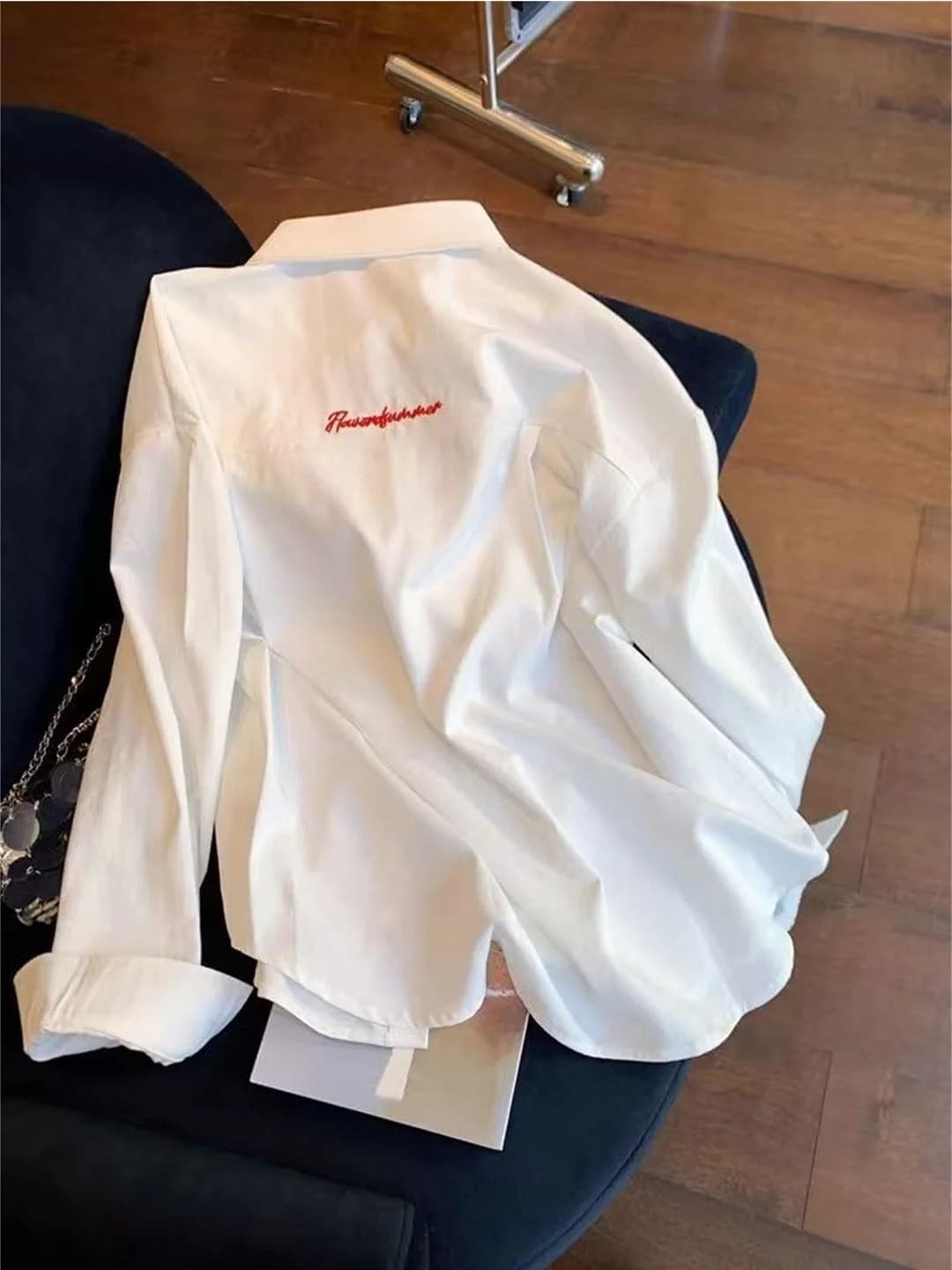 Youth Party Embroidered Letter Loose Fit Shirt Women's Spring Autumn New Style Korean Design Sense Casual Long Sleeve Blouse