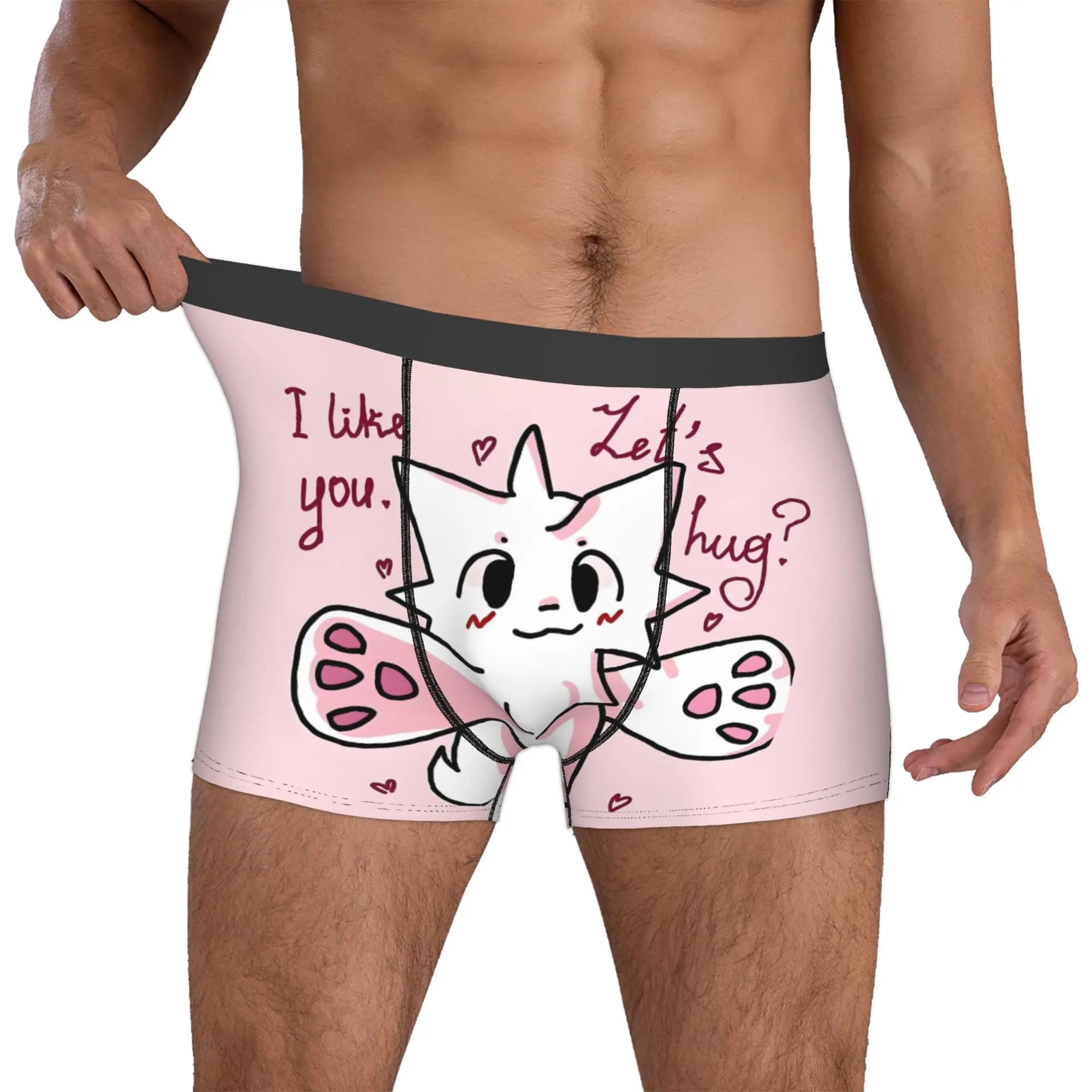 Boxer Personalizzati Divertenti con Gatto Che Bacia, Slip da Uomo Traspiranti con Simpatici Cartoni Animati