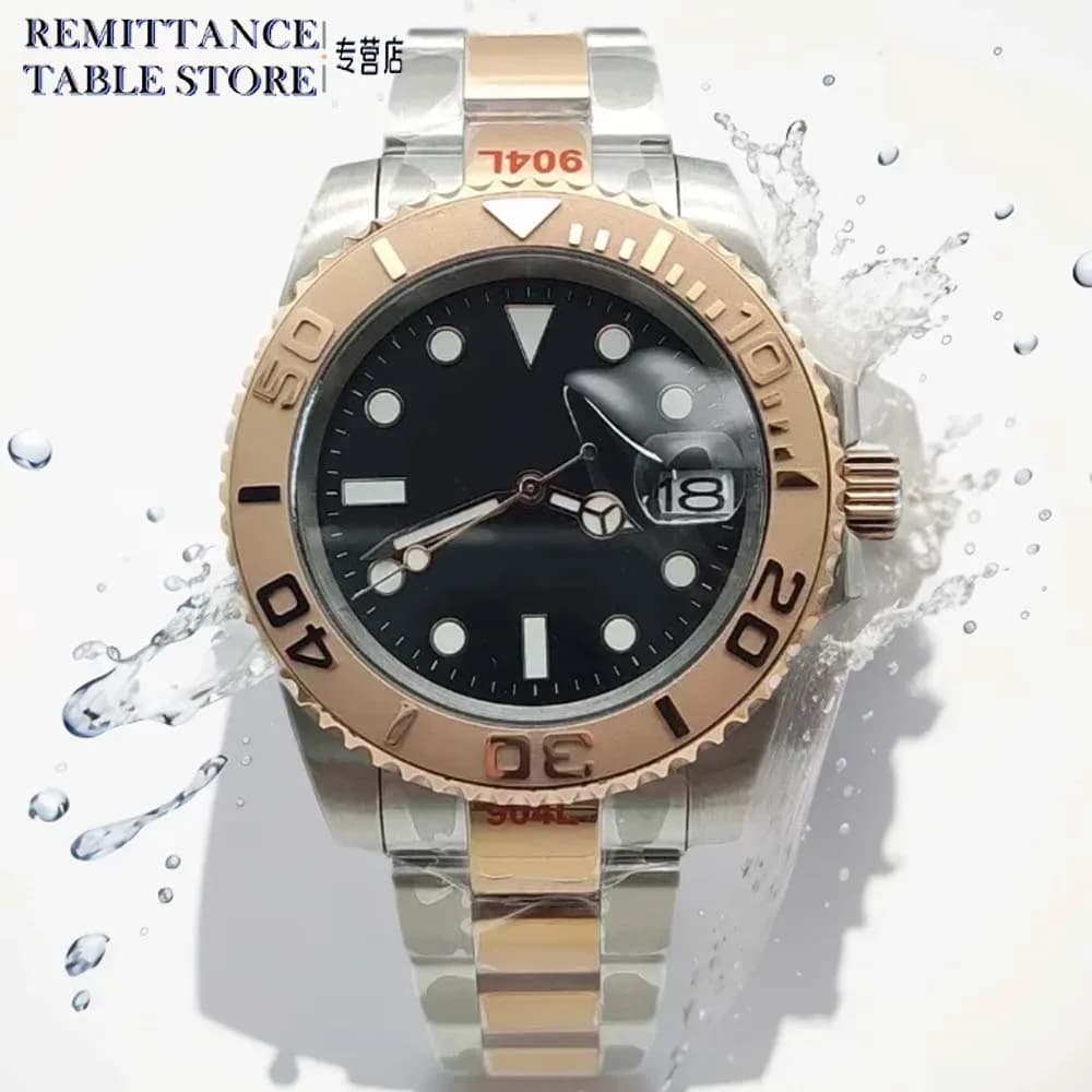 Parnsrpe-New NH35 Orologio automatico da uomo di lusso con lunetta in oro rosa da 40 mm, orologio da polso subacqueo impermeabile in acciaio inossidabile con cristallo di zaffiro