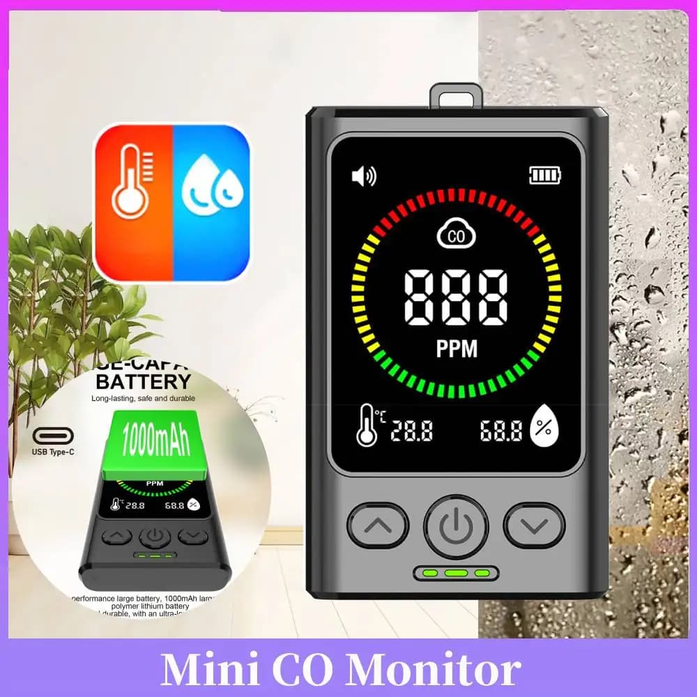 Rilevatore di Monossido di Carbonio Ricaricabile con Display Digitale, Mini Monitor CO, Allarme Monossido di Carbonio per Casa, Cucina, Camper e Viaggi