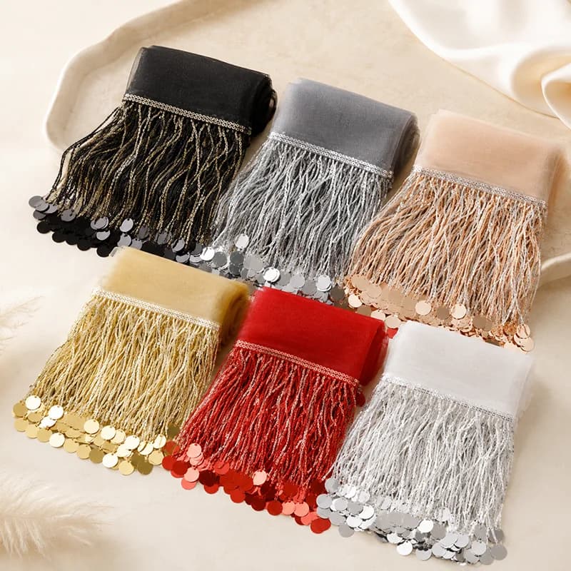 1/2/5Yards 16cm Sequin Tassel Bead Fringe Trim Lace for Curtains Dress Bag Decorative Stitching DIY Sewing Craft Accessory Roll