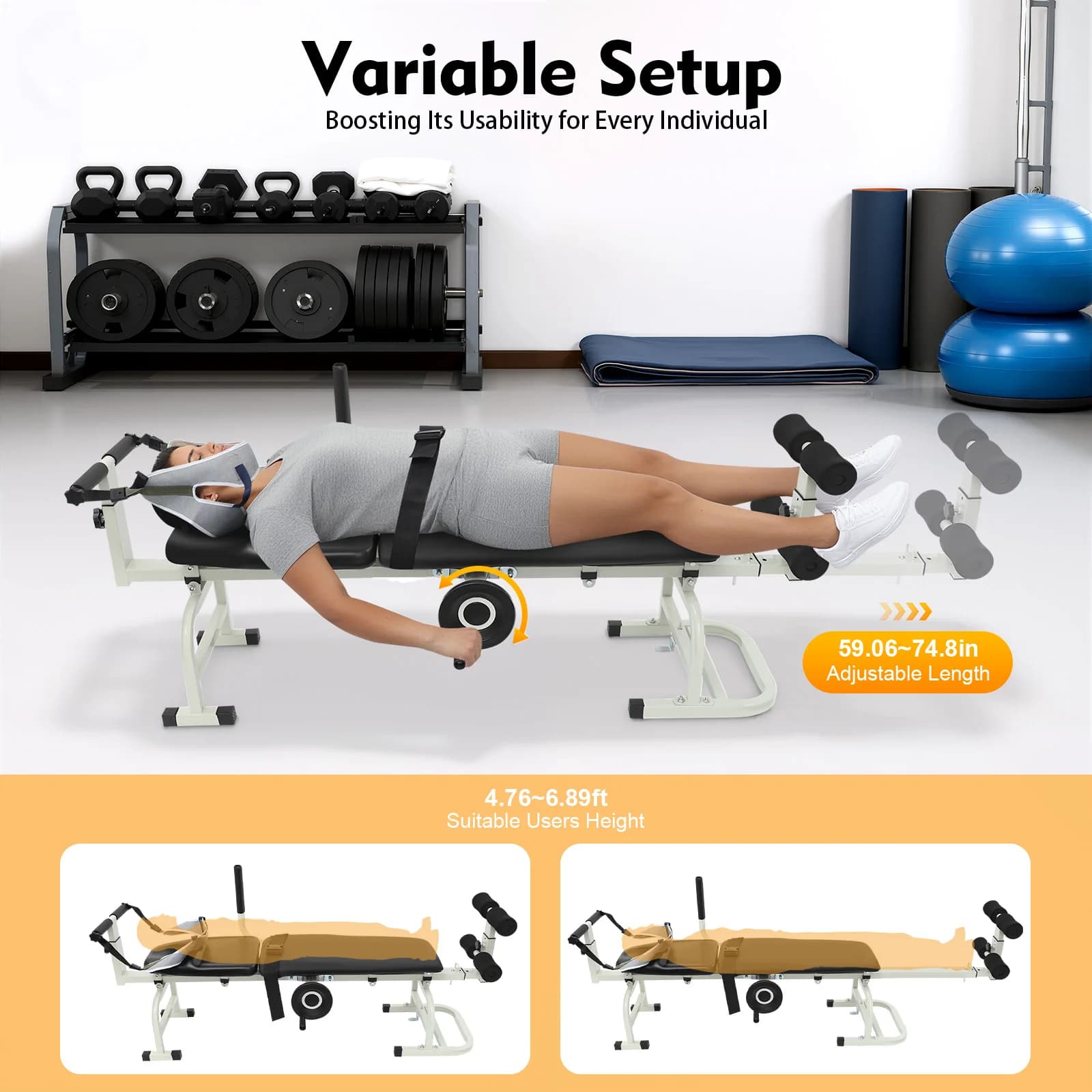 Adjustable Neck Stretcher, Multi-Function Cervical Neck Traction Device, Handwheel Control Neck Relaxer With Ergonomic Cushioned Footrests For Home, Rehabilitation Centers, Clinics