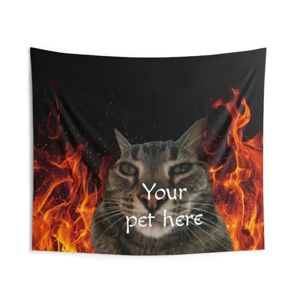 1pc Custom Pet Photo Fire Background Wall Tapestry Personalized Pet Memorial Hanging Decor