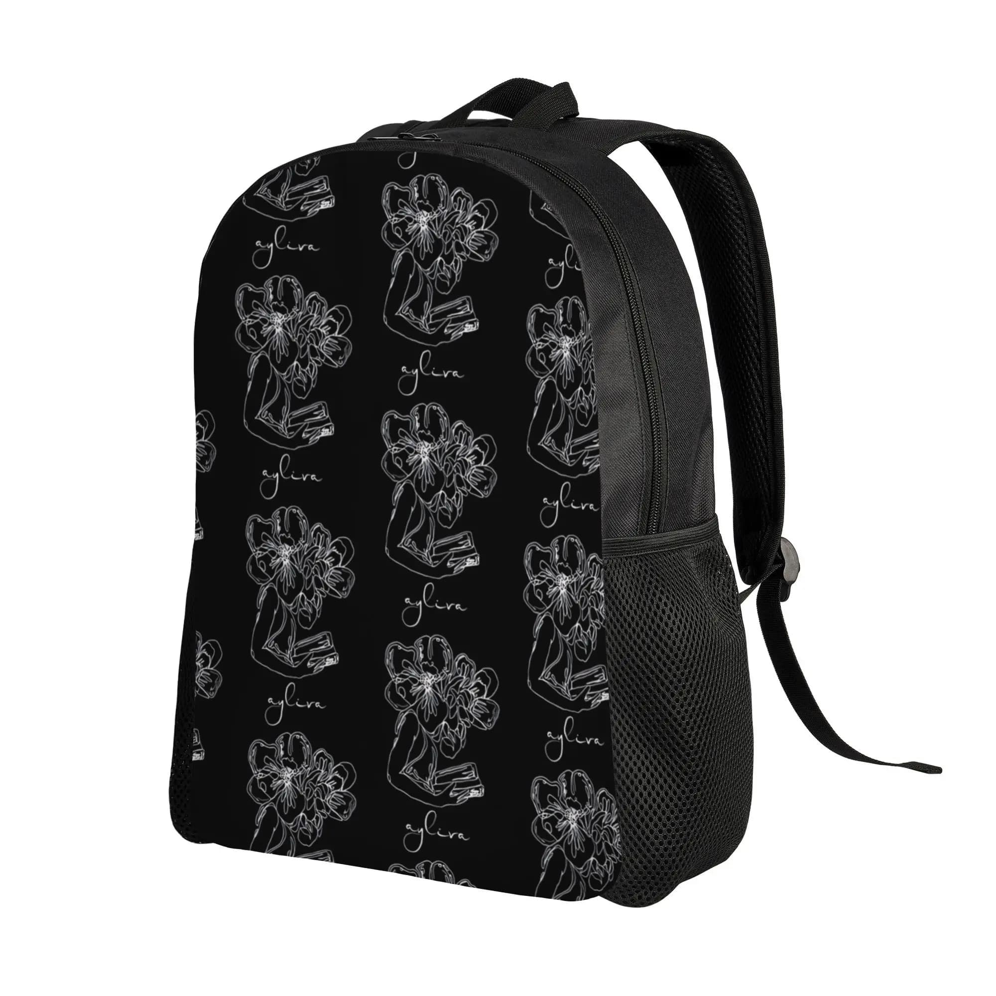 Zaino minimalista da uomo Ayliva Art in bianco e nero con fiori bianchi e neri e design del volto di Ayliva - zaino casual per tutti i giorni