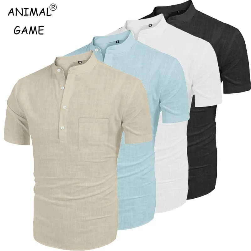 T-shirt manica Henley Shot da uomo estiva T-shirt causale hippie da spiaggia in cotone Colletto leggero T-shirt da yoga Magliette oversize da uomo