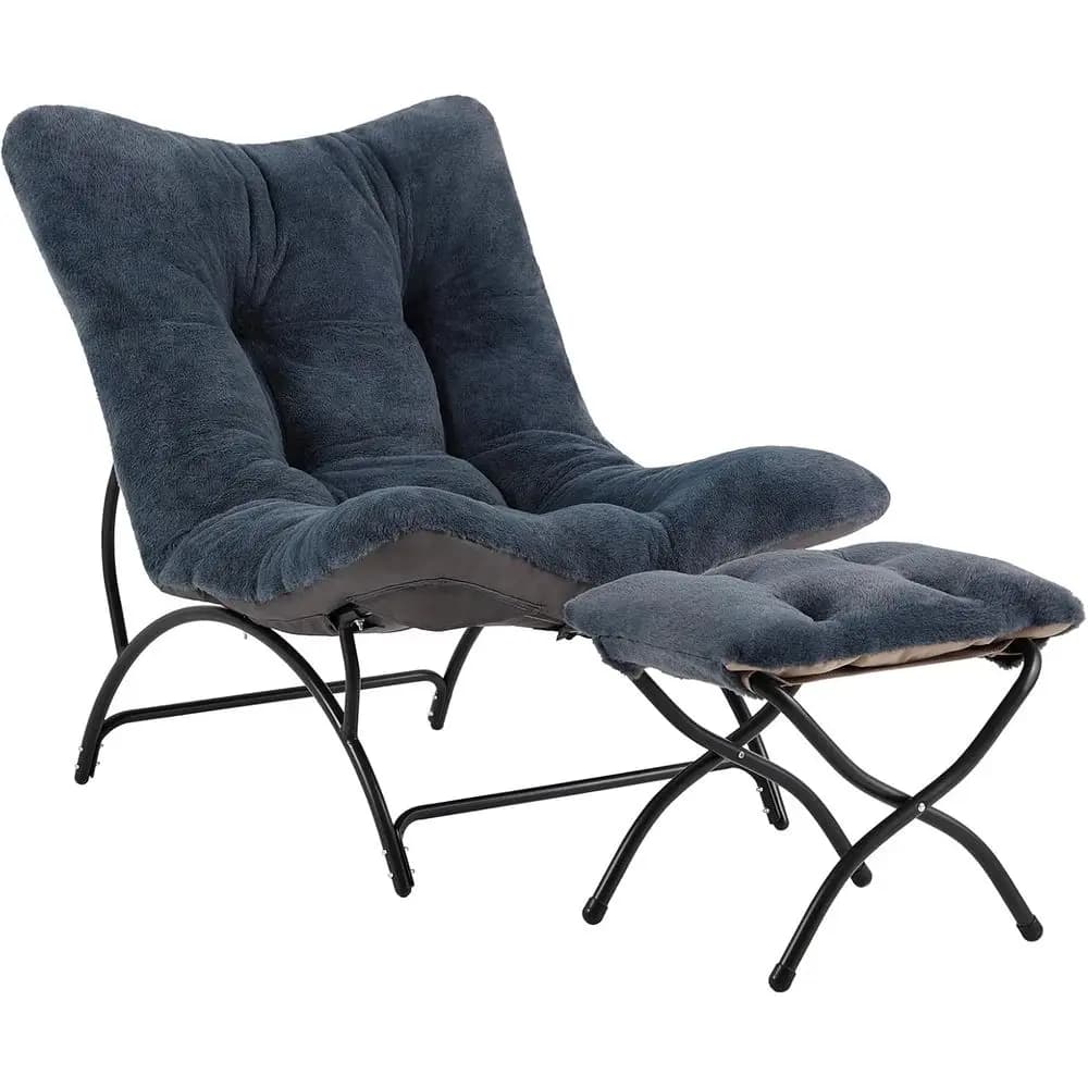 Poltrona Relax Accent con Poggiapiedi, Comoda Poltrona Lounge con Struttura in Metallo e Tessuto Peluche, Poltrona Reclinabile con Cuscino Spesso per Lettura