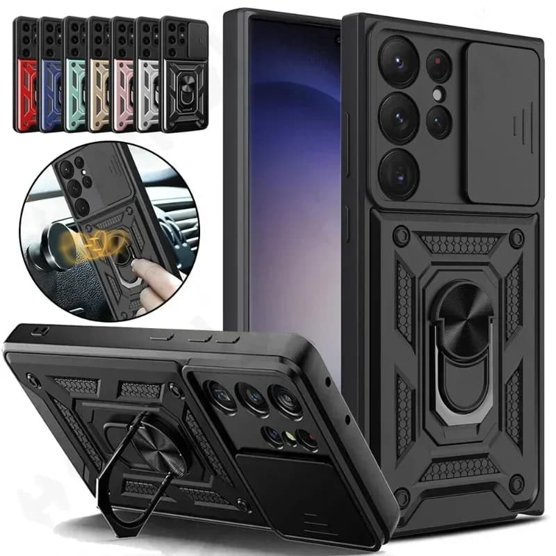 Armour Wheel Magnetic Case for Samsung Galaxy S25 24 23 22 Ultra S21 S20 Plus A25 A54 with Anti-Graffio Camera Lens Support Ring