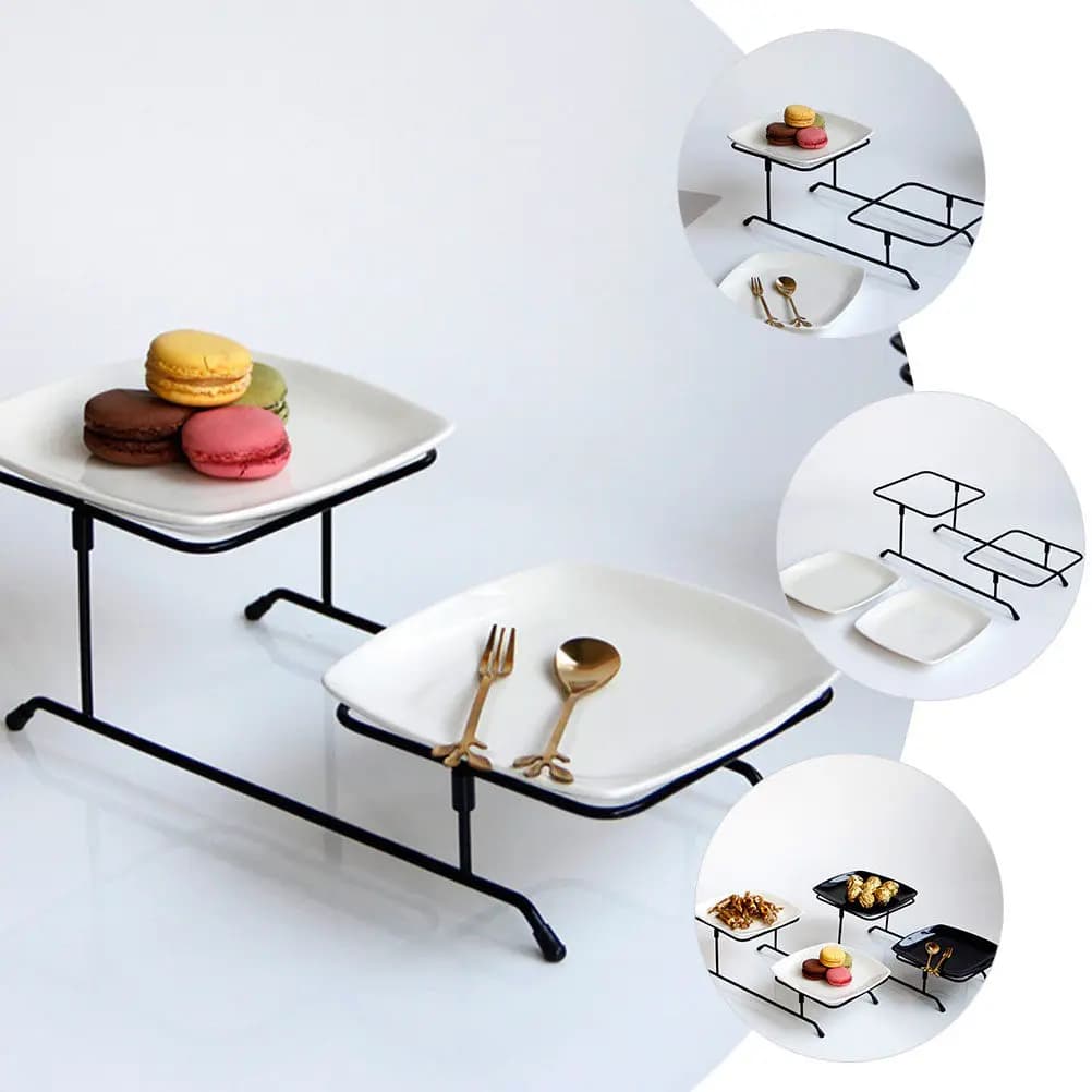 Set di 1 Vassoio per Dessert in Ceramica Staccabile con Robusto Supporto in Ferro, Contenitore per Frutta, Torte, Snack, Caramelle, Frutta Secca, per Matrimoni e Feste