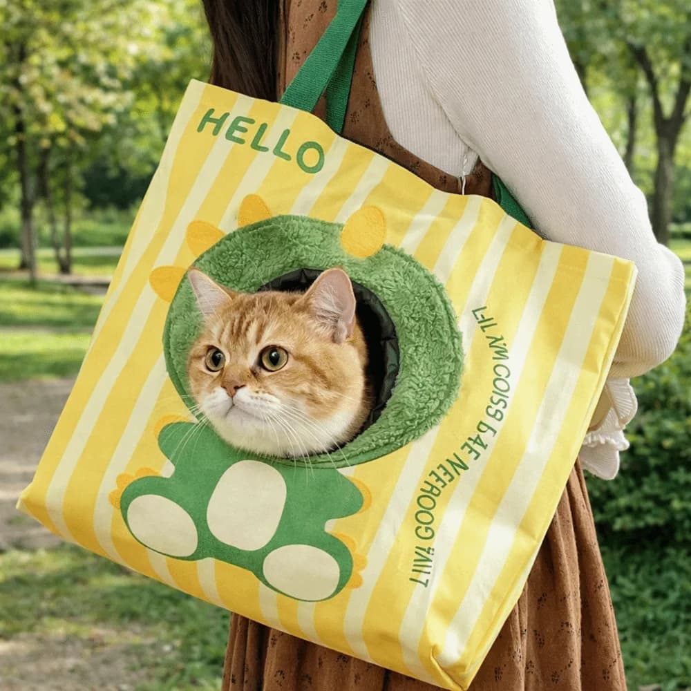 Borsa Trasportino per Gatti Carina e Traspirante, Borsa da Viaggio in Tela per Cuccioli, Portatile con Fori, Borsa per Animali Domestici