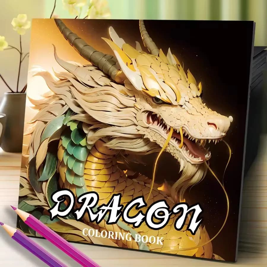 1PC Dragon Coloring Book 20 Pages Adult Picture with Animals Drawings Creative Inspirational Stress Relief Relaxation
