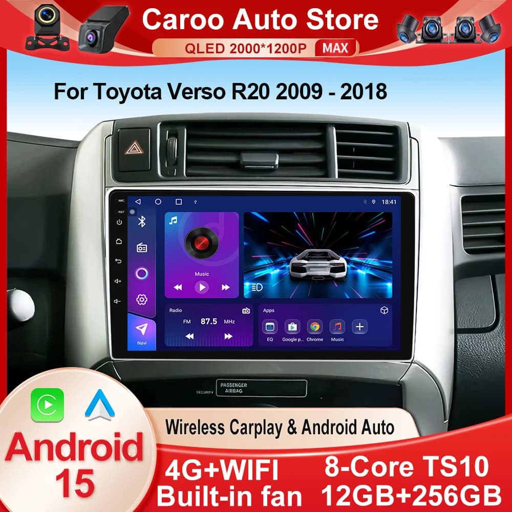 Android 15 Car Radio For Toyota Verso R20 2009 - 2018 GPS NAVI Multimedia Video Player Carplay Auto 4G LTE WIFI QLED DSP No 2DIN