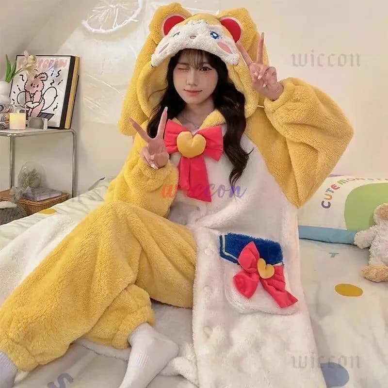 DY20Anime Guardian Sailor Tsukino Usagi Cosplay Camicia da notte Costume Miiku Pigiama Coral Fleece Simpatico cartone animato Pigiama caldo Casa Set25