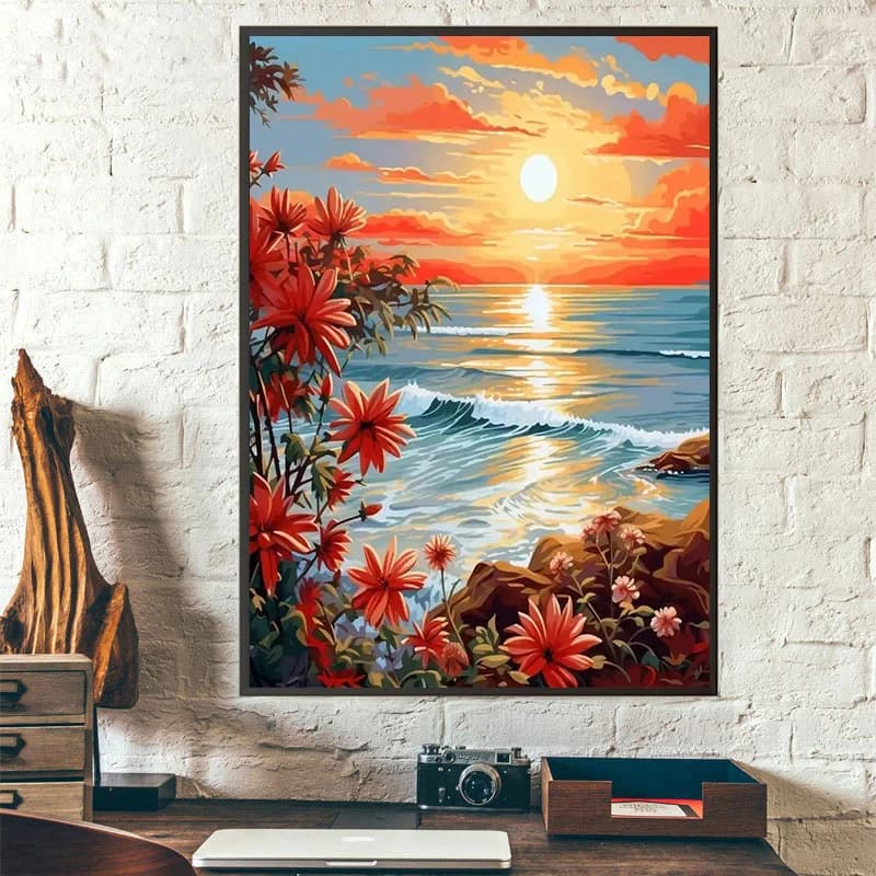 Sunrise and Flowers 5D Diamond Painting Full Diamond Art Embroidery Hotel Office Room Home Decor DIY Diamond Cross Stitch Kits