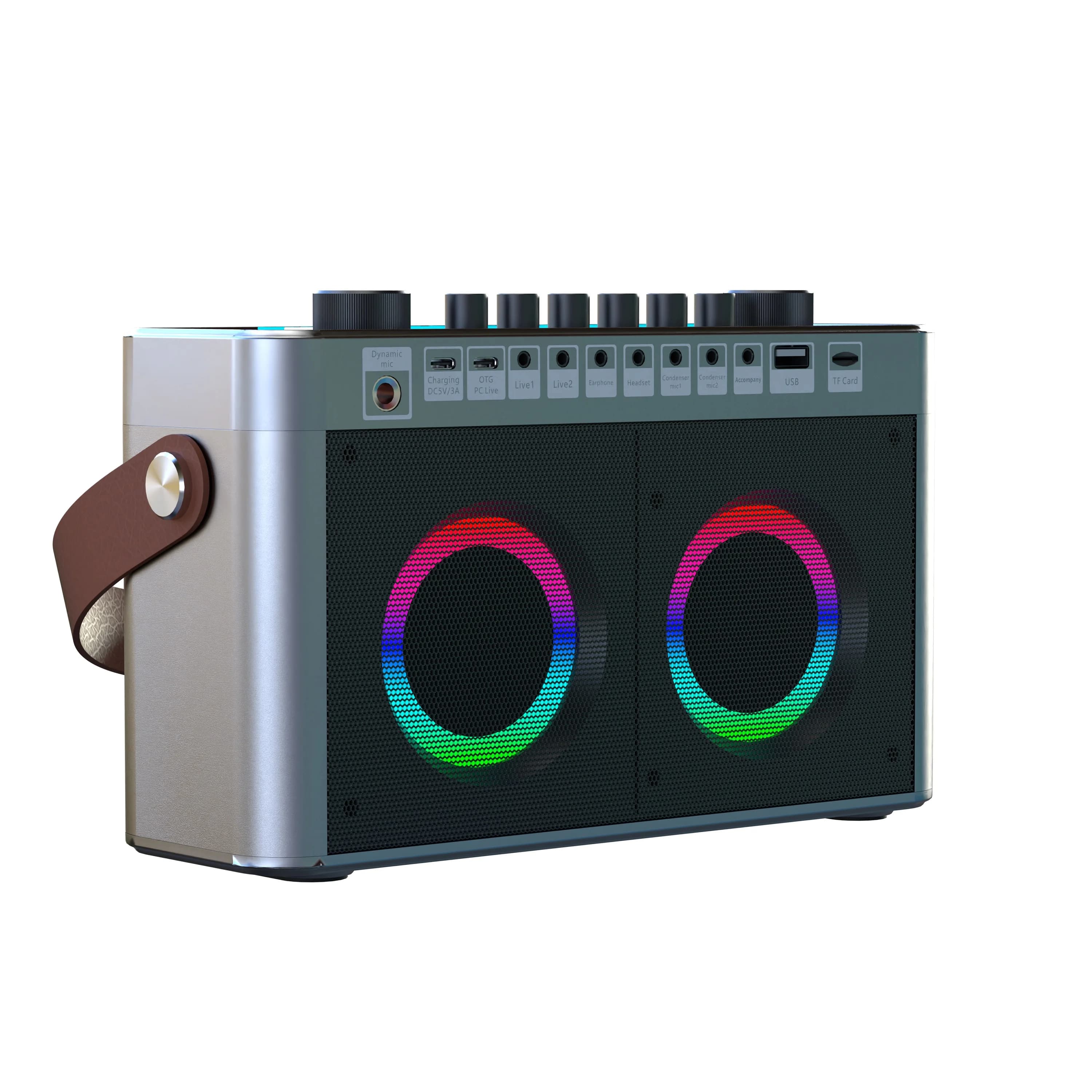 Macchina per karaoke Altoparlante portatile con scheda audio wireless con microfoni wireless Suono RGB Macchina integrata Home KTV