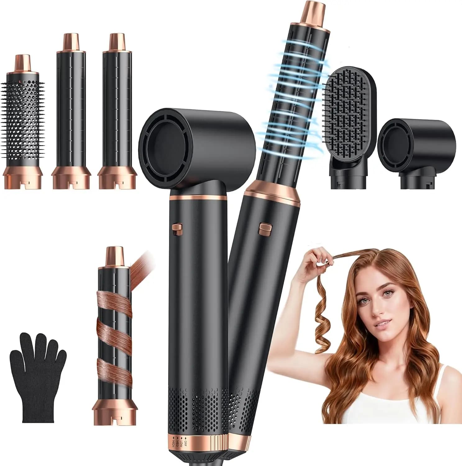 Spazzola ad Aria Calda 5-in-1 per Asciugare, Arricciare e Lisciare i Capelli con Tecnologia a Ioni Negativi