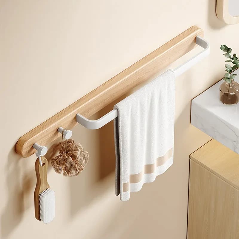 per asciugamani in legno massello accessori per cucina e bagno Portasciugamani nordico con ganci per asciugamani da bagno spazio ganci in alluminio