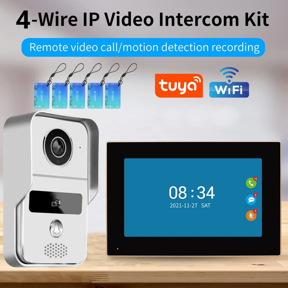 KW02 Wifi Videocitofono Sistema 1080P Citofono Videocamera da 7 pollici Touch Screen Videocitofono Rilevazione movimento ID Unlcok