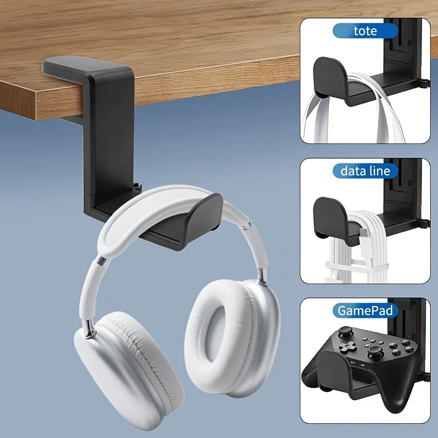 Supporto per cuffie da scrivania senza foratura, girevole a 360 gradi, pieghevole