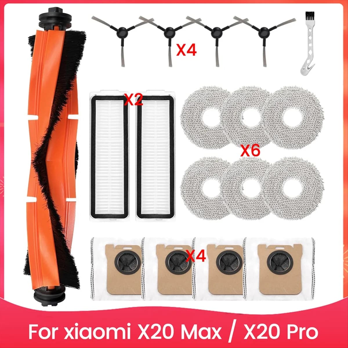 Replacement Parts for Xiaomi X20 Max / X20 Pro Robot Vacuum Cleaner Main Side Brush Bags for Fabric Powder Filters Hepa