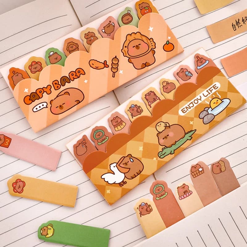 Kawaii Capibara In Piedi in Linea Note Appiccicose 8*15 Pz Studente Carino Indice Adesivo Pad Ortensia Post Note Adesivi Riutilizzabili