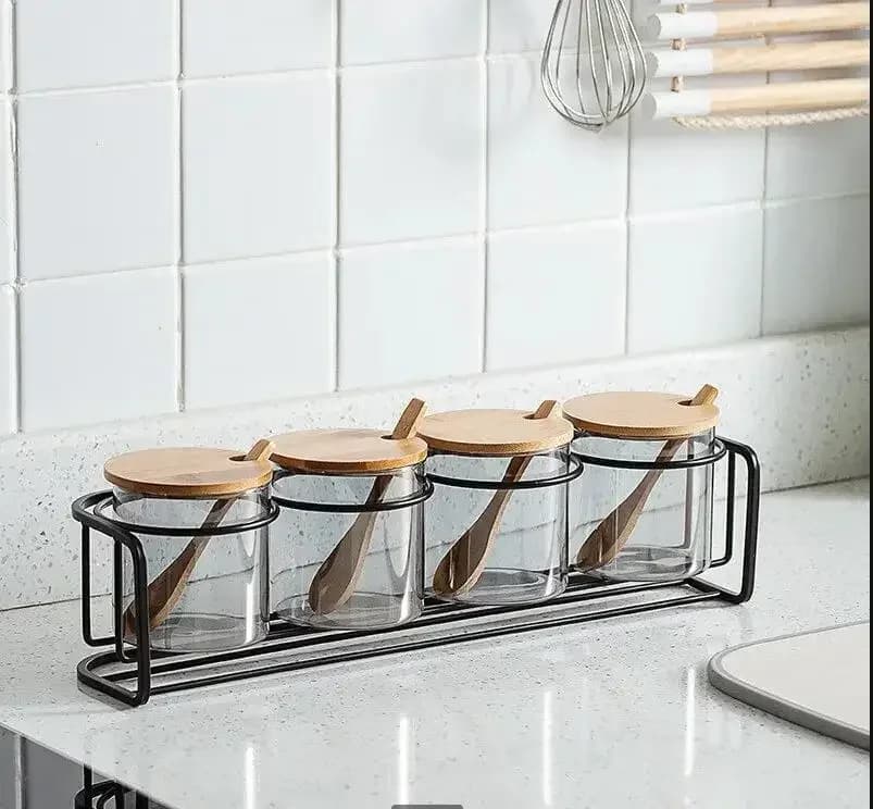 Set di barattoli per condimenti per uso domestico in stile nordico Barattolo per condimenti in vetro trasparente Contenitore per condimenti per zucchero, sale e pepe da cucina semplice