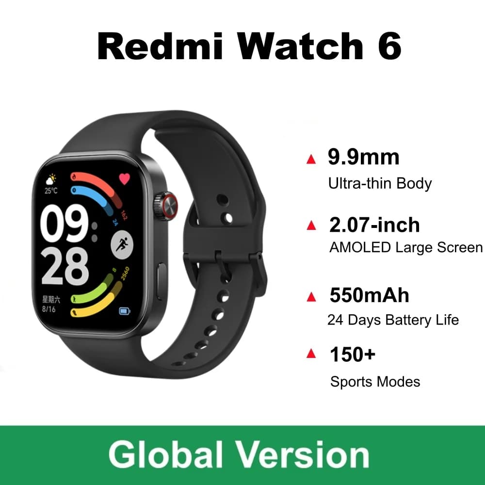 Global Version Redmi Watch 6 2.07" AMOLED Screen 550mAh Battery 150+ Sports Modes 5ATM Water Resistance Xiaomi HyperOS 3