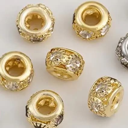 Perle a secchiello con foro grande in rame placcato oro 14K e oro 18K con diamanti, fatte a mano, distanziatori per accessori braccialetti fai da te