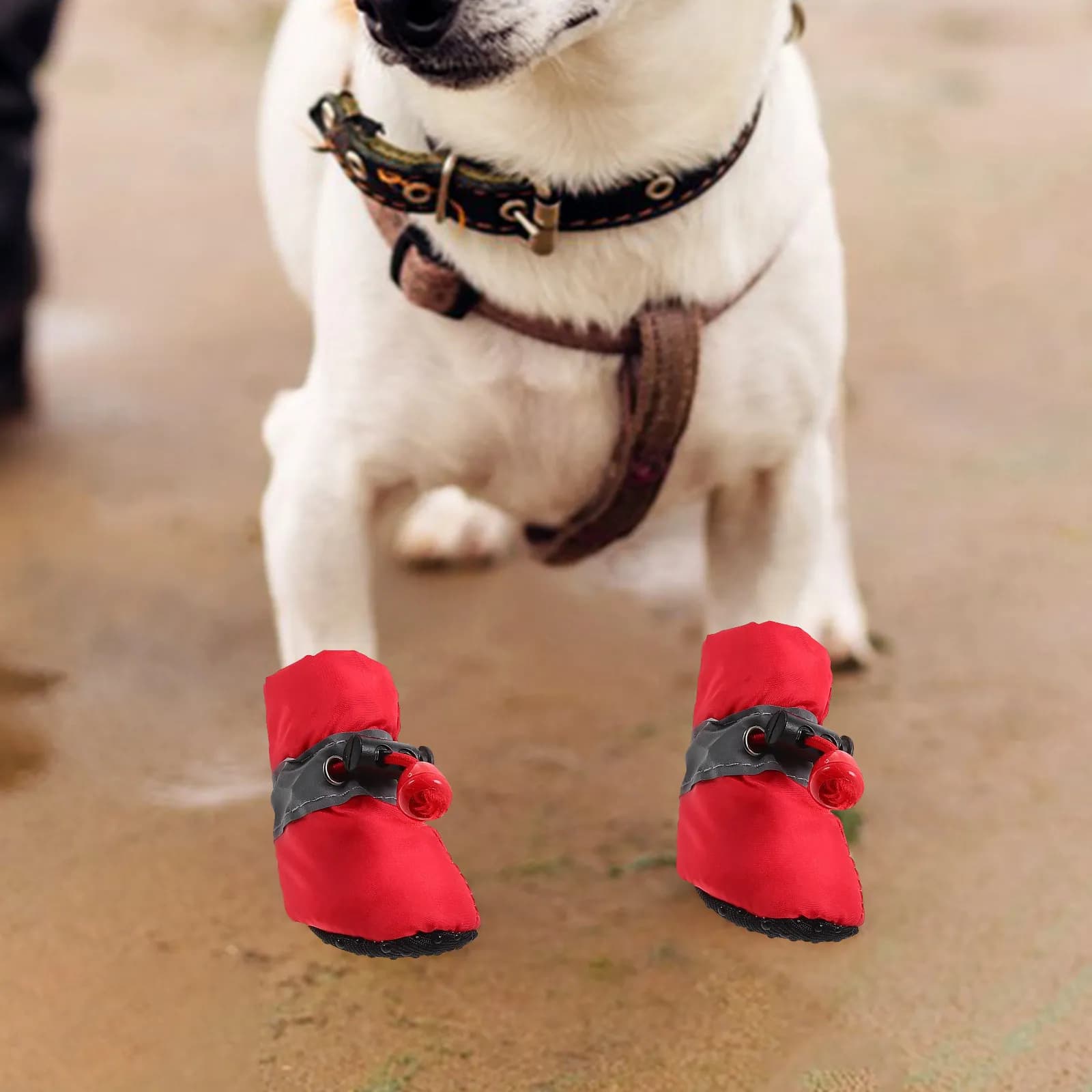 4 Pezzi Stivali Antiscivolo per Cani, Calzature Calde Foderate per Cuccioli, Protezioni per Zampe Invernali da Esterno, Stivali Antiscivolo per Cani per Pioggia e Neve